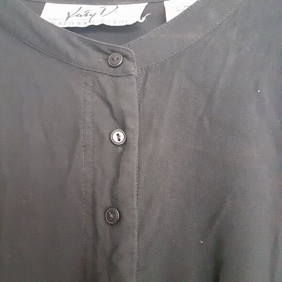 Vintage Katy D Tunic Top Mini Button up Retro Late 80s Early 90s Black Versatile - Picture 5 of 7